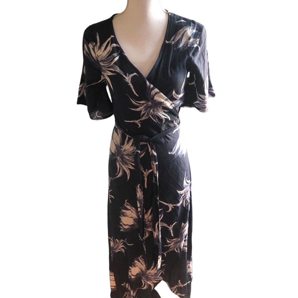 ROXY "Keep The Tempo" Maxi Wrap Navy Blue White Floral Dress SMALL‎ NWT
